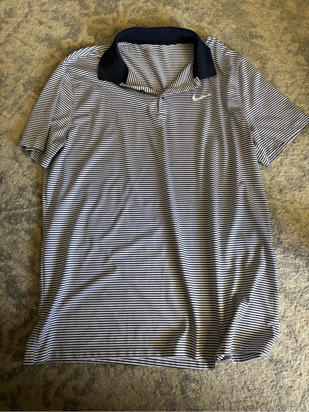 Nike Men's Navy & White Striped Polo with Contrast Collar